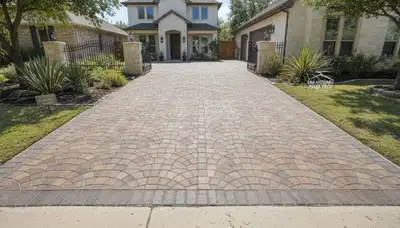 Completed interlocking paver driveway installation by professional landscapers in San Antonio, TX
