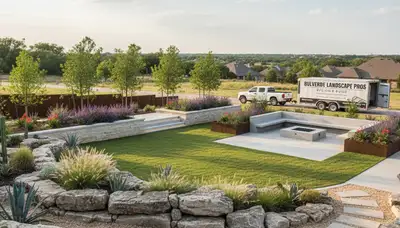 San Antonio, TX landscaping service team designing and maintaining a residential yard