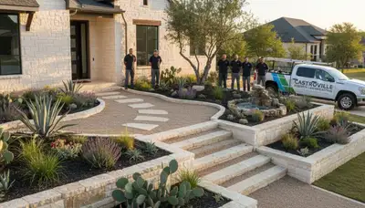 Landscaping crew providing yard maintenance in San Antonio, TX