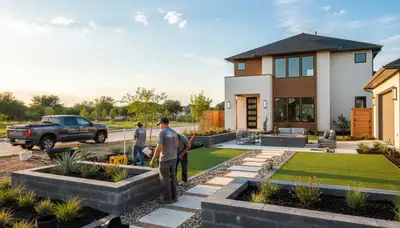 Landscaping crew serving San Antonio, TX, providing professional yard design and maintenance services
