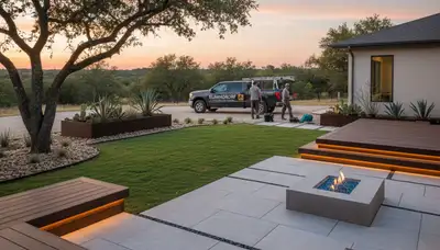 Landscaping crew serving San Antonio, TX with professional lawn and yard care services
