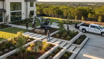 San Antonio TX landscaping crew providing professional lawn care and landscape maintenance