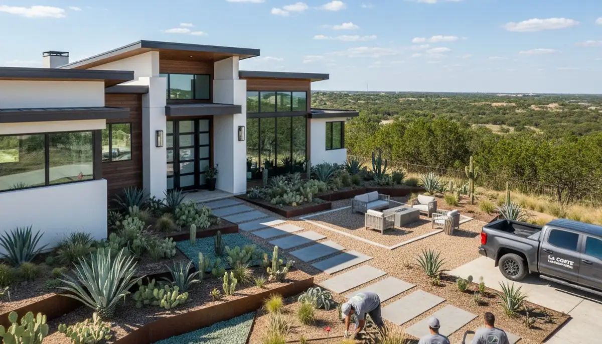 Landscaping crew in San Antonio, TX providing professional lawn and landscape services