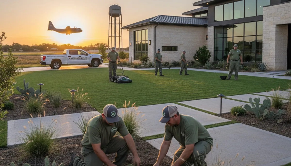 Landscaping crew in San Antonio, TX providing professional yard maintenance services