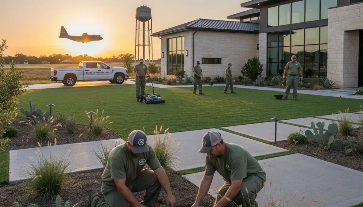 Landscaping crew in San Antonio, TX providing professional yard maintenance services