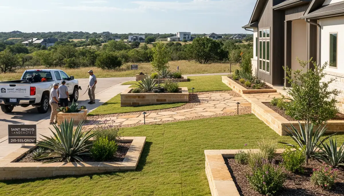 Landscaping crew in San Antonio, TX providing professional lawn and landscape services