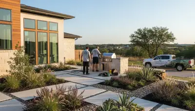 Landscaping crew providing professional yard maintenance in San Antonio, TX