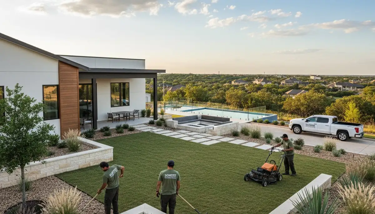 Landscaping crew serving San Antonio, TX, designing and maintaining residential and commercial outdoor spaces