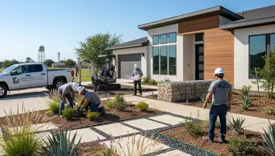 Landscaping crew serving San Antonio, TX with professional yard care and landscape maintenance