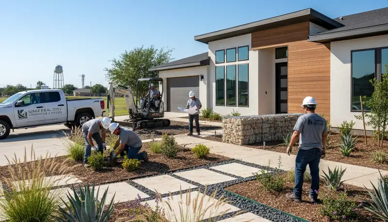 Landscaping crew serving San Antonio, TX with professional yard care and landscape maintenance