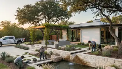 Landscaping team serving San Antonio, TX on a commercial property installation project