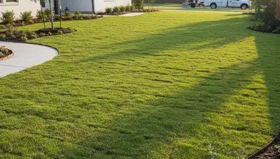 Freshly installed green sod lawn by Chop Chop Landscaping in San Antonio, TX showing vibrant turf results