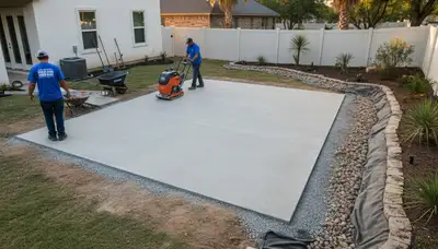 Professional shed foundation preparation with gravel base in San Antonio, TX landscaping project