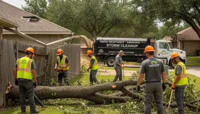 Storm damage debris cleanup and fallen branch removal by Chop Chop Landscaping in San Antonio, TX