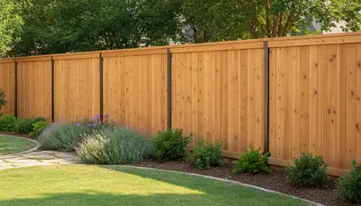 White wooden privacy fence installation by landscaping pros in San Antonio, TX residential yard
